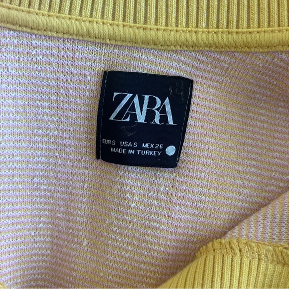 Zara Sweater S Small Yellow Pink Striped Pastel Cardigan - Picture 5 of 5